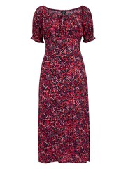 Pour Moi Red Emma Woven Viscose Puff Sleeve Midi Tea Dress - Image 3 of 4