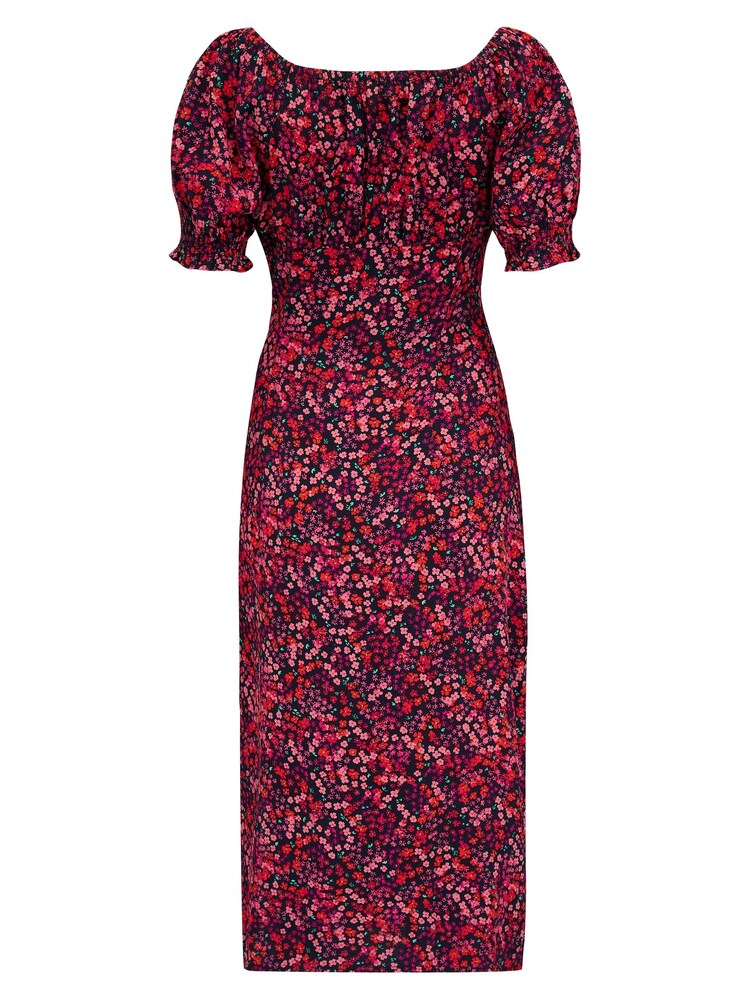 Pour Moi Red Emma Woven Viscose Puff Sleeve Midi Tea Dress - Image 4 of 4