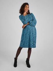JoJo Maman Bébé Blue Floral Round Neck Double Layer Maternity & Nursing Dress - Image 1 of 4