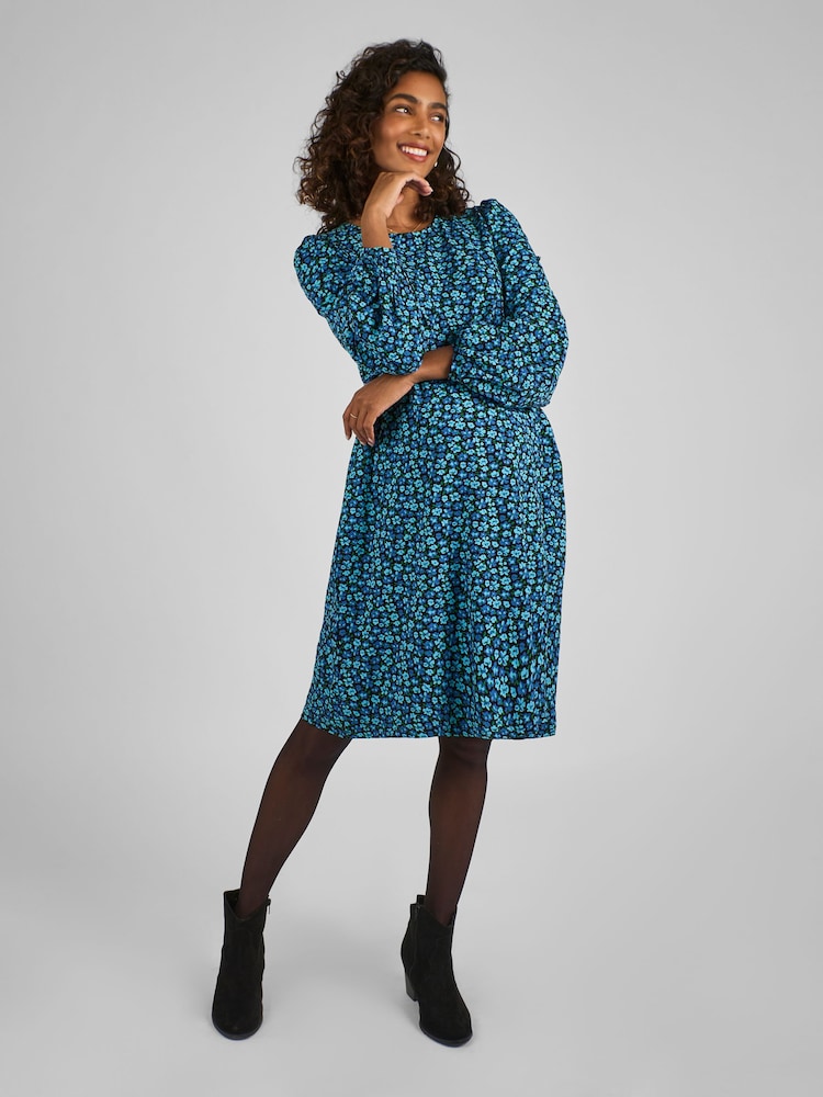 JoJo Maman Bébé Blue Floral Round Neck Double Layer Maternity & Nursing Dress - Image 1 of 4