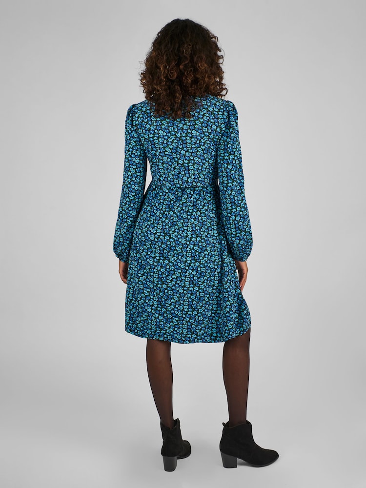 JoJo Maman Bébé Blue Floral Round Neck Double Layer Maternity & Nursing Dress - Image 2 of 4
