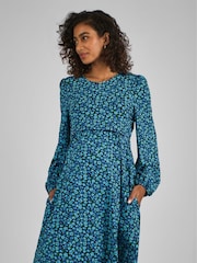 JoJo Maman Bébé Blue Floral Round Neck Double Layer Maternity & Nursing Dress - Image 3 of 4