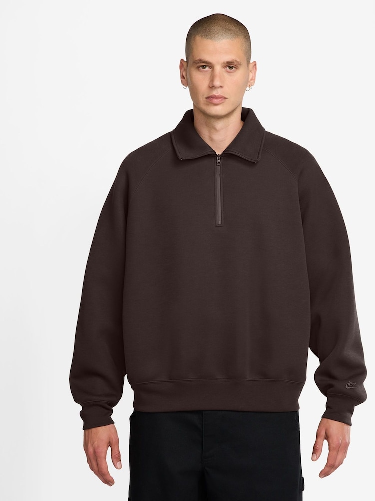 Nike Brown Sportswear Tech Fleece Quarter Zip Top - Image 1 of 3
