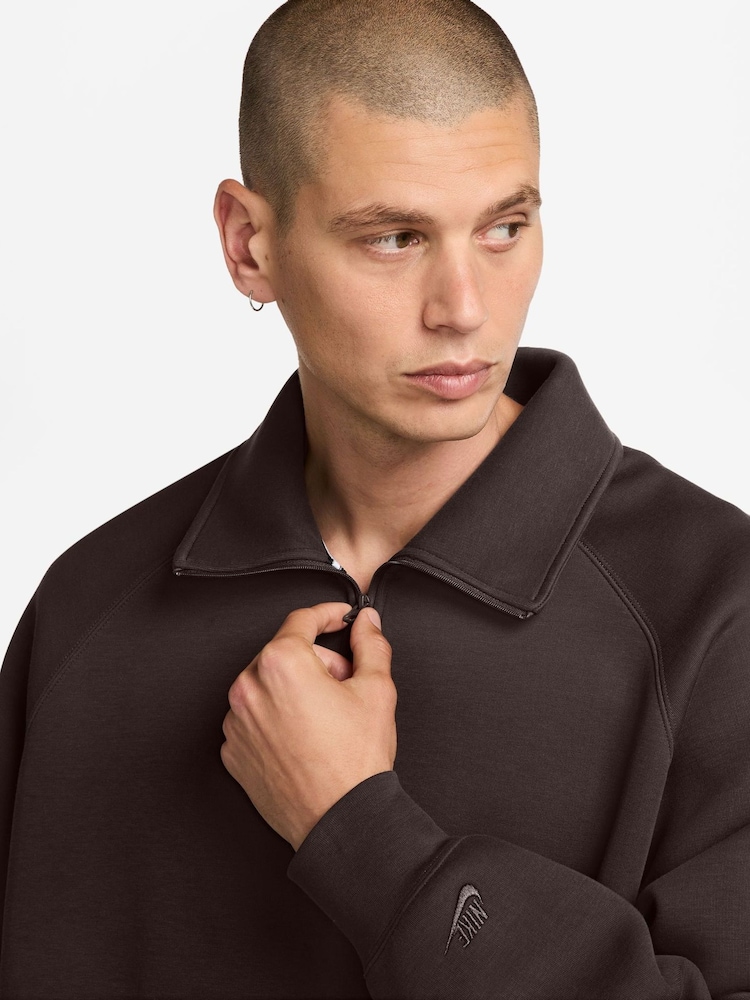 Nike Brown Sportswear Tech Fleece Quarter Zip Top - Image 3 of 3