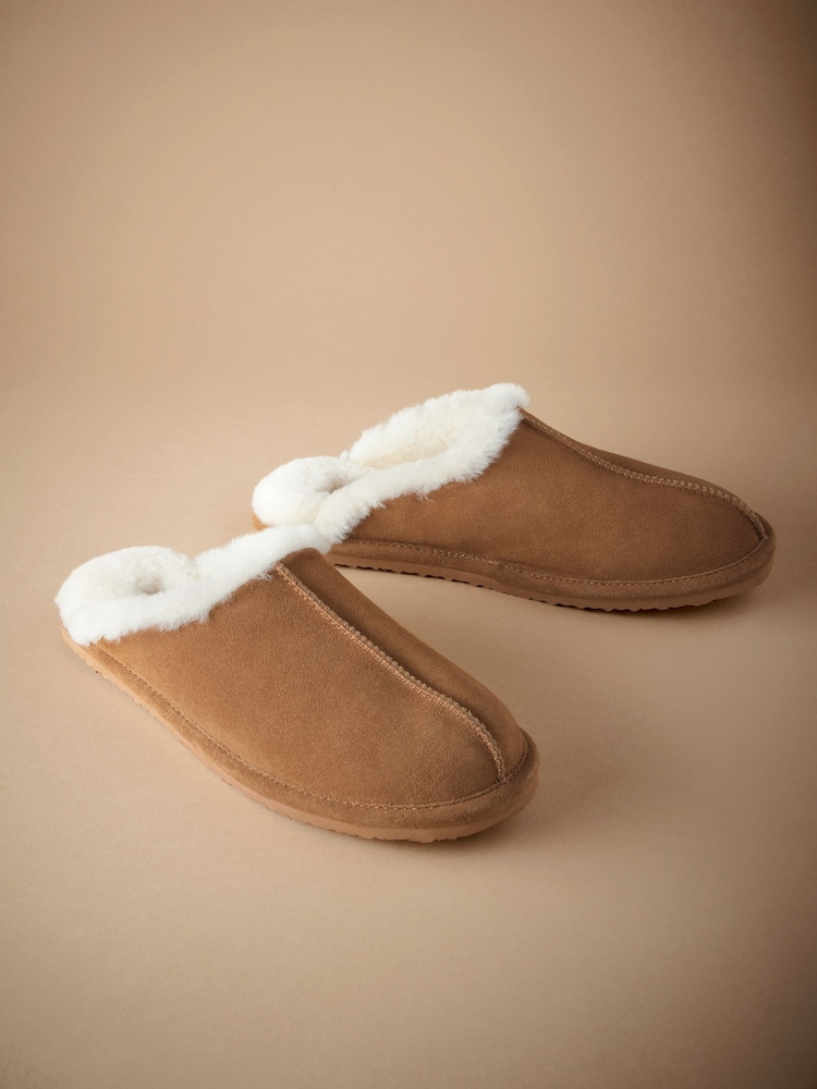 Tan Brown Signature Shearling Mule Slippers - Image 1 of 5