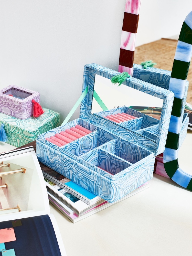 Oliver Bonas Blue Natura Jewellery Box Large - Image 1 of 4 Oliver Bonas Blue Natura Jewellery Box Large - Image 1 of 4