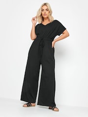 Yours Curve Black 100% Cotton Drawcord Jumpsuit - Image 2 of 5