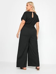 Yours Curve Black 100% Cotton Drawcord Jumpsuit - Image 3 of 5