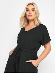 Yours Curve Black 100% Cotton Drawcord Jumpsuit - Image 4 of 5