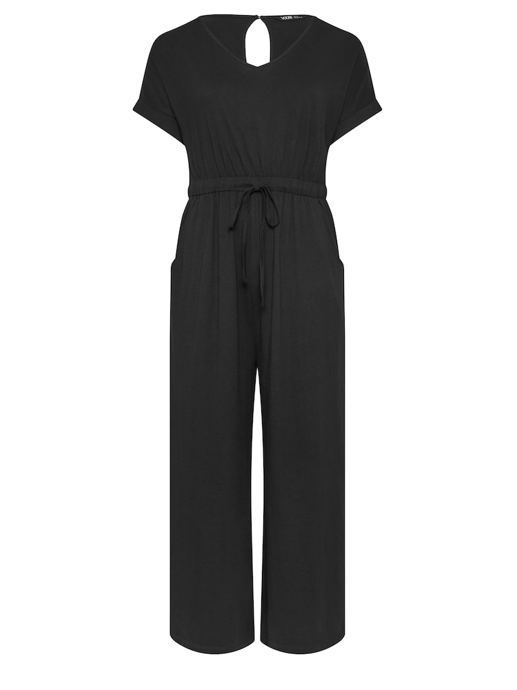 Yours Curve Black 100% Cotton Drawcord Jumpsuit - Image 5 of 5