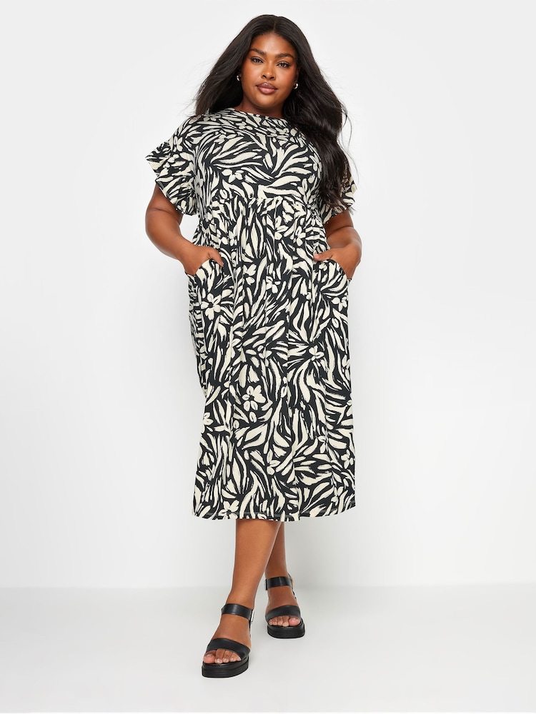 Yours Curve Black Tropical Print Pure 100% Cotton Midaxi Dress - Image 1 of 4