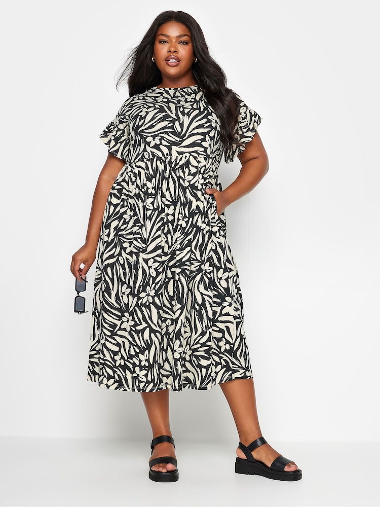 Yours Curve Black Tropical Print Pure 100% Cotton Midaxi Dress - Image 2 of 4