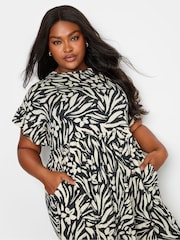 Yours Curve Black Tropical Print Pure 100% Cotton Midaxi Dress - Image 4 of 4
