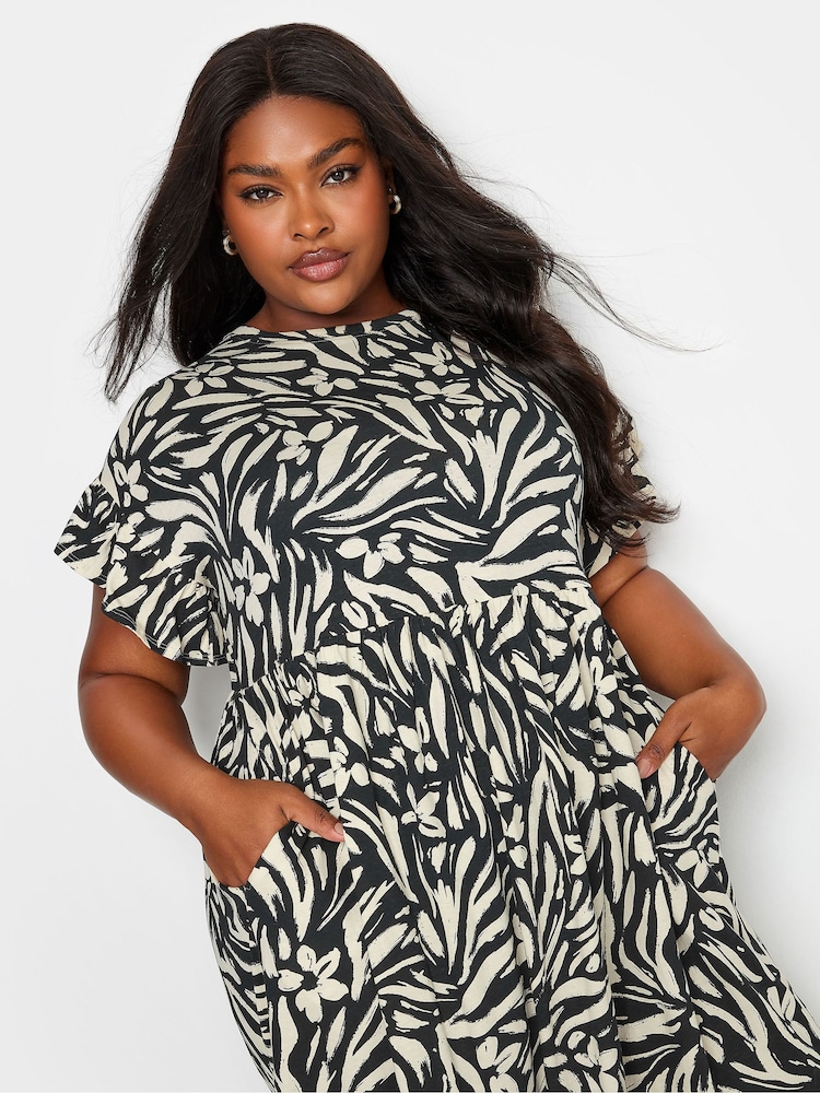 Yours Curve Black Tropical Print Pure 100% Cotton Midaxi Dress - Image 4 of 4