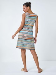 Roman Orange Roman Patterned Stripe Stretch Pocket Swing Dress - Image 3 of 5