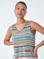 Roman Orange Roman Patterned Stripe Stretch Pocket Swing Dress - Image 4 of 5