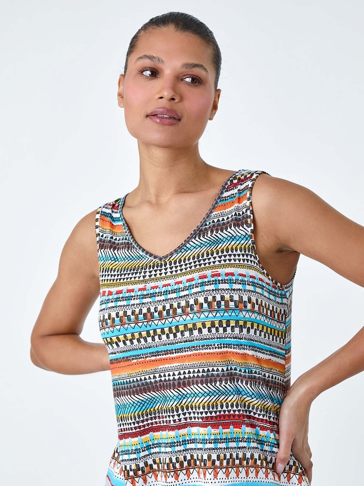 Roman Orange Roman Patterned Stripe Stretch Pocket Swing Dress - Image 4 of 5