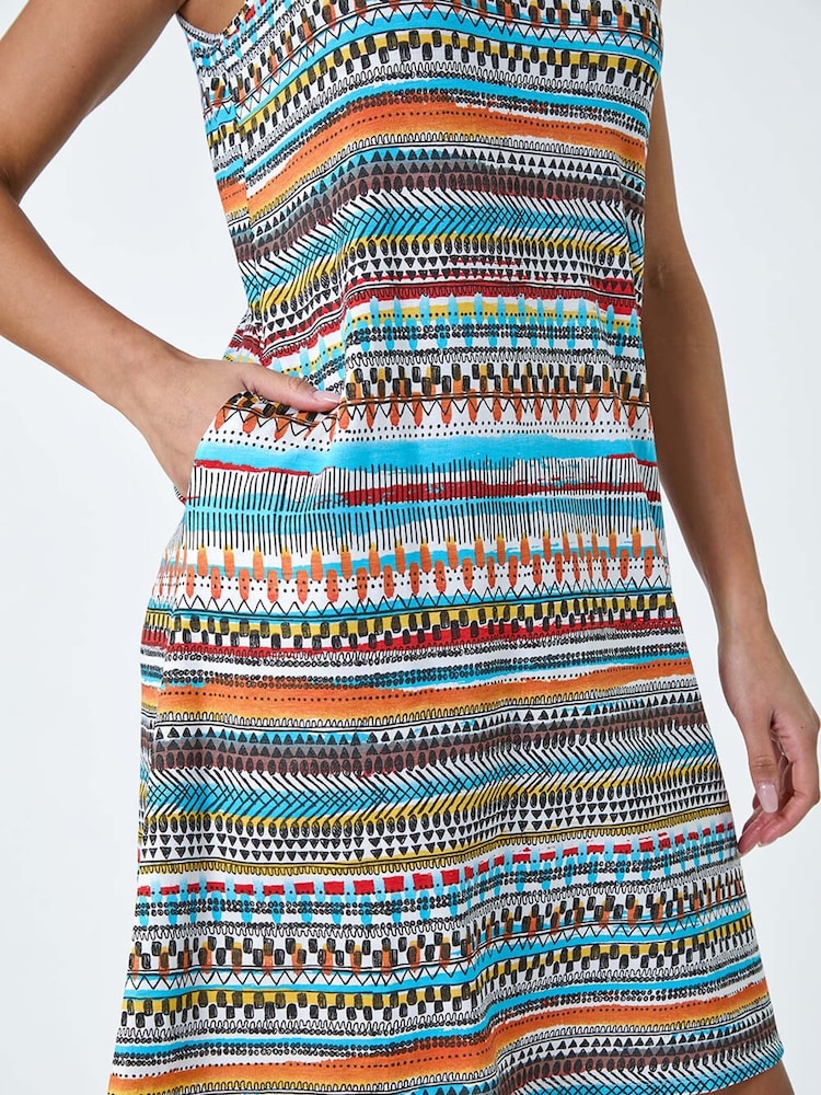 Roman Orange Roman Patterned Stripe Stretch Pocket Swing Dress - Image 5 of 5
