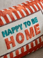 Orange Happy To Be Home Cut Velvet Slogan Cushion - Image 2 of 5
