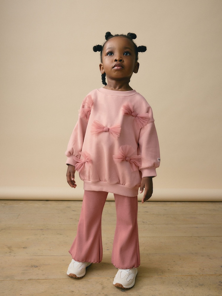 Pink Bow Sweatshirt And Flare Set (3mths-7yrs) - Image 1 of 9