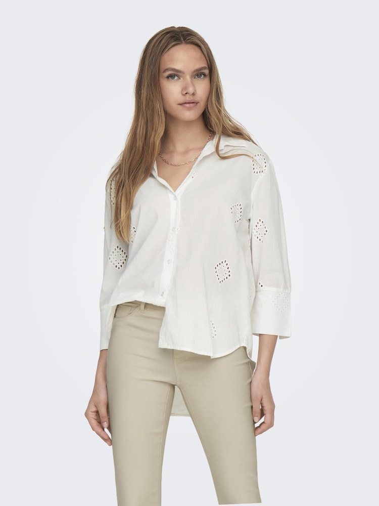 JDY White Broderie Relaxed Summer Shirt - Image 2 of 6