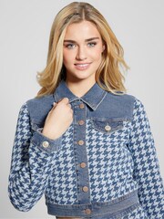 Guess Blue Tweed Cropped Jacket - Image 1 of 4