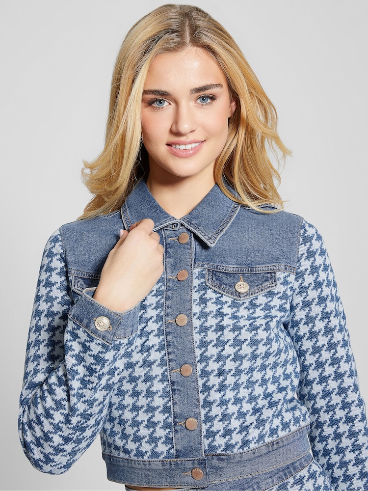 Guess Blue Tweed Cropped Jacket - Image 1 of 4
