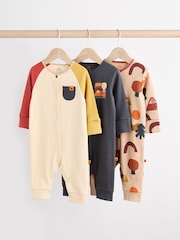 Brown/Khaki Baby Footless Sleepsuits 3 Pack (0mths-3yrs) - Image 1 of 12
