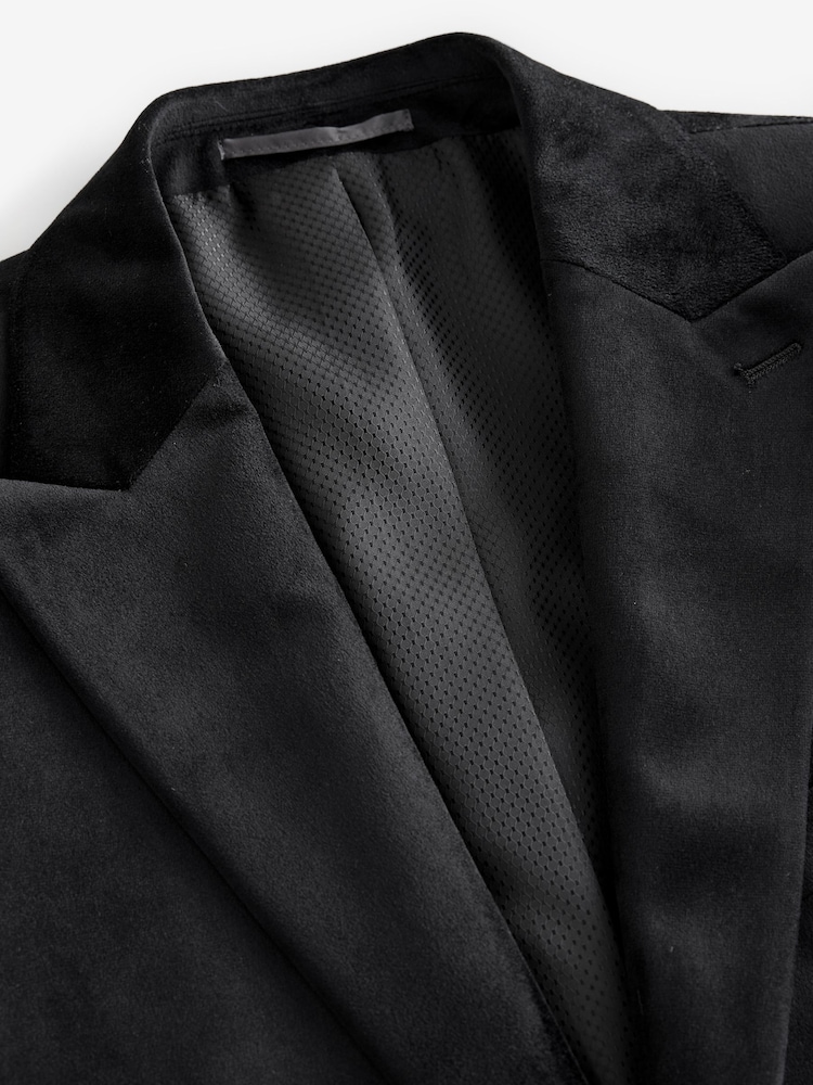 Noir - Slim Fit (Slim Fit) - Self Velours à revers Blazer - Image 11 of 11