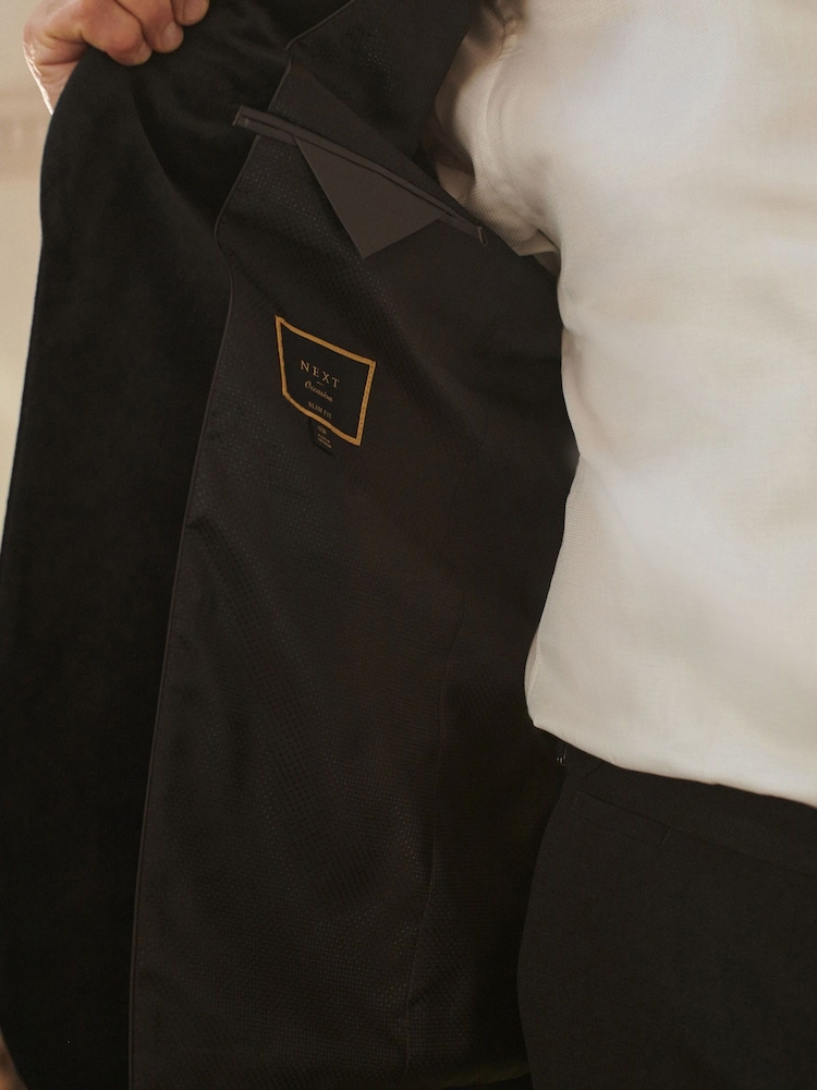Noir - Slim Fit (Slim Fit) - Self Velours à revers Blazer - Image 5 of 11