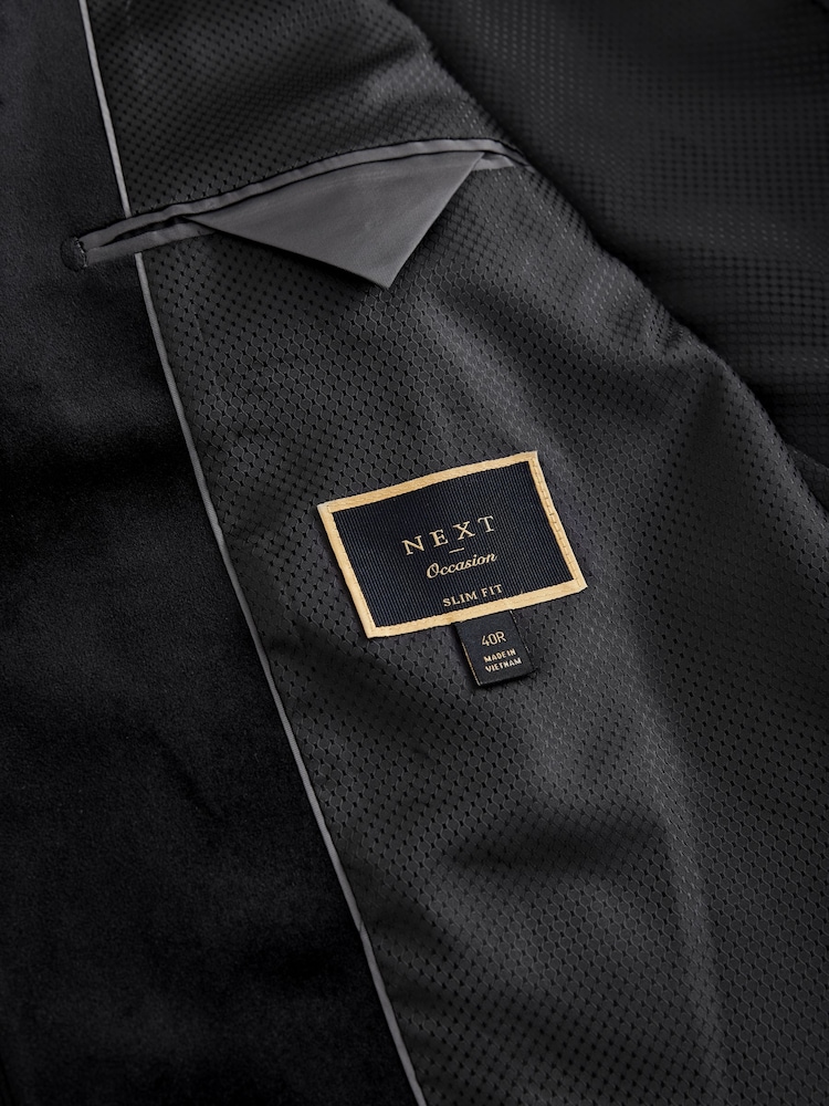 Noir - Slim Fit (Slim Fit) - Self Velours à revers Blazer - Image 9 of 11