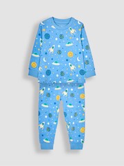 JoJo Maman Bébé Blue Space Glow In the Dark Pyjamas - Image 1 of 5