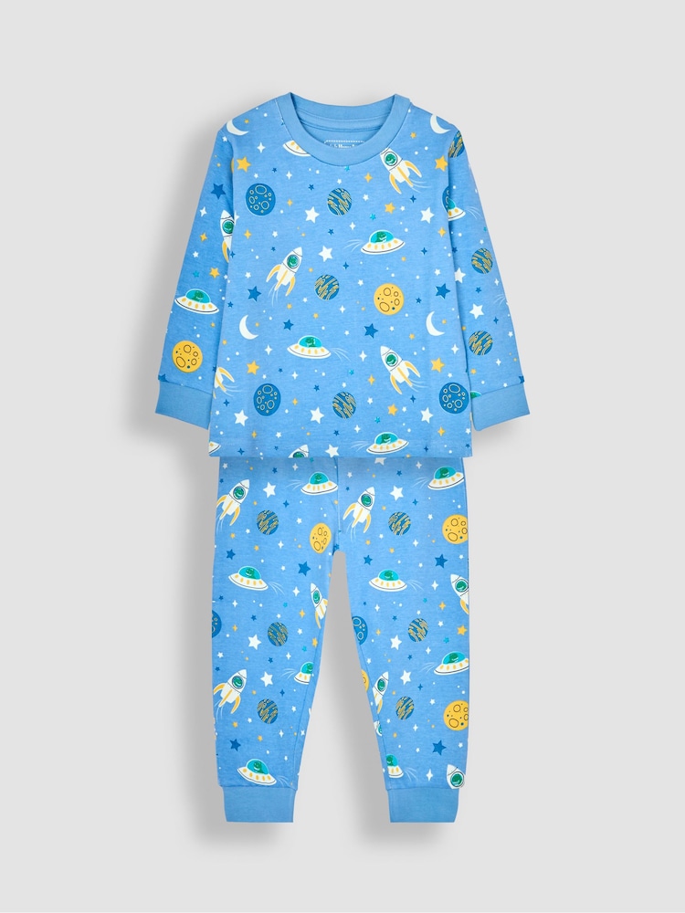 JoJo Maman Bébé Blue Space Glow In the Dark Pyjamas - Image 1 of 5