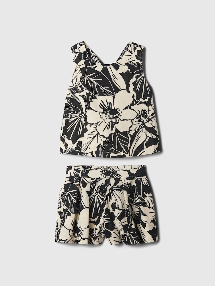 Gap Black/White Linen Cotton Vest Top and Shorts Set (12mths-5yrs) - Image 1 of 2