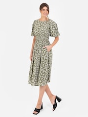 Cross Over Elasticated Detail Waist Textured Midi Dress - Image 1 of 4