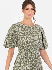 Cross Over Elasticated Detail Waist Textured Midi Dress - Image 3 of 4