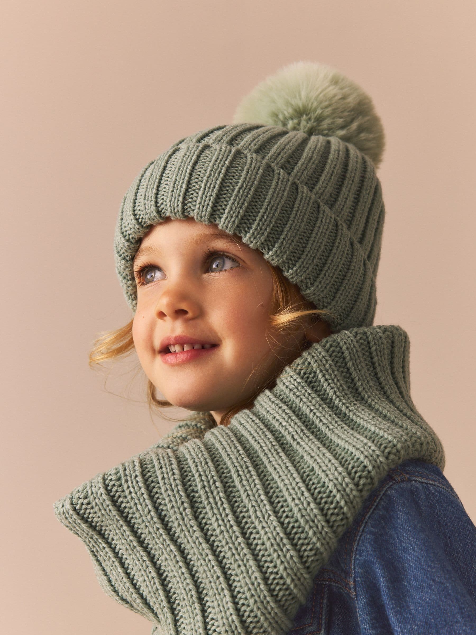 Buy Sage Green Rib Pom Beanie Hat 3mths 16yrs from Next Luxembourg