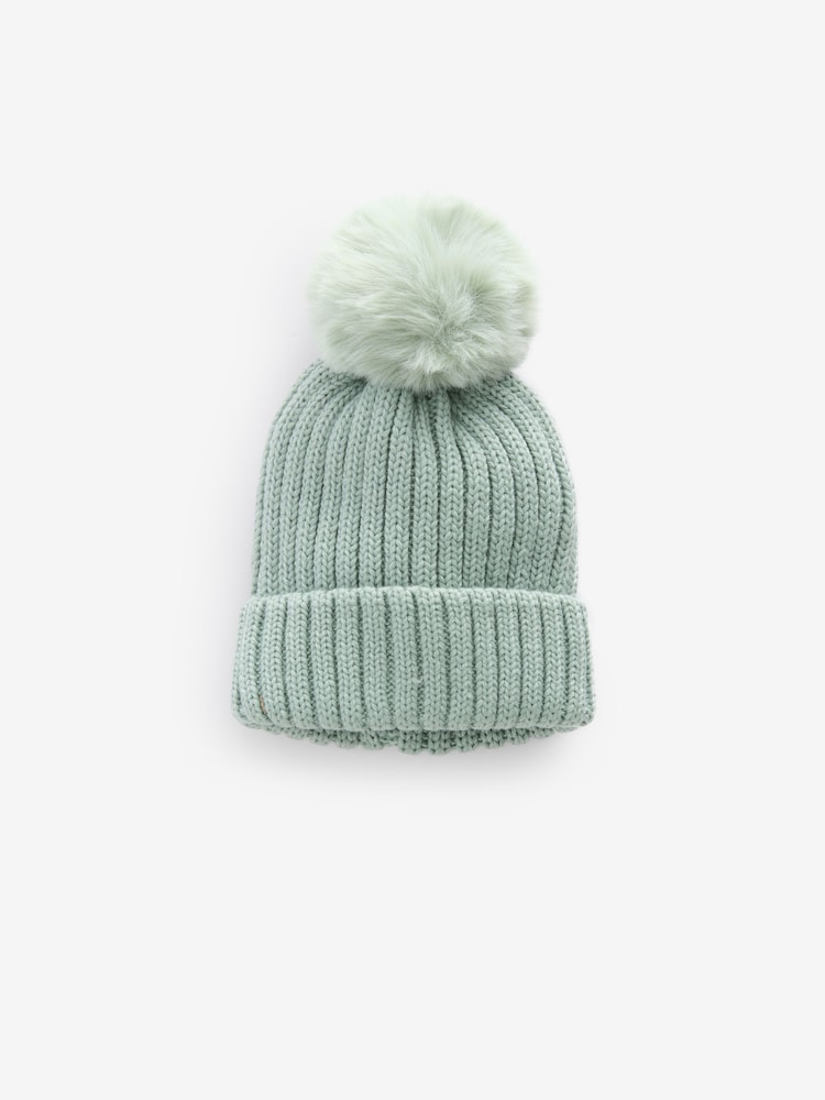 Sage Green Rib Pom Beanie Hat (3mths-16yrs) - Image 2 of 4 Sage Green Rib Pom Beanie Hat (3mths-16yrs) - Image 2 of 4