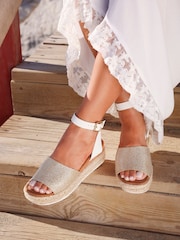 Linzi Gold Natini Glitter Faux Leather Two Part Espadrille Inspired Wedges - Image 1 of 4