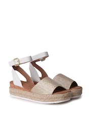 Linzi Gold Natini Glitter Faux Leather Two Part Espadrille Inspired Wedges - Image 3 of 4