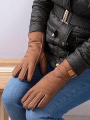 Just Sheepskin Brown Ladies Charlotte Gloves - Image 1 of 4