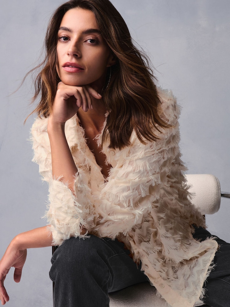 Ecru Long Sleeve Tufty Textured Jacquard Shirt - Image 1 of 7