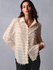 Ecru Long Sleeve Tufty Textured Jacquard Shirt - Image 3 of 7