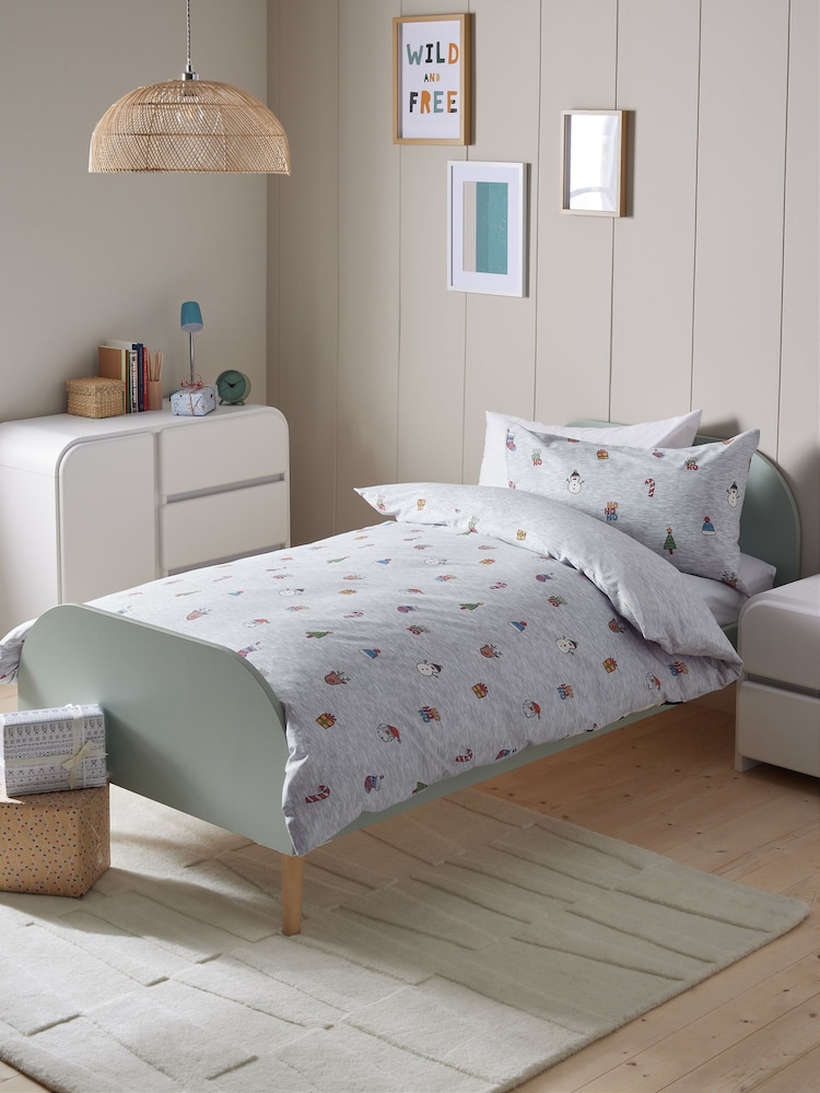 Grey Santa Christmas Duvet Cover and Pillowcase Set - Image 1 of 12