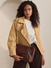 Berry Red Leather Oversized Clutch Bag - Image 3 of 10