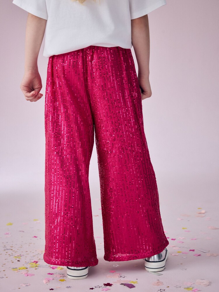 Buy Pink Wide Leg Sequin Trousers (3-16yrs) from the Next UK