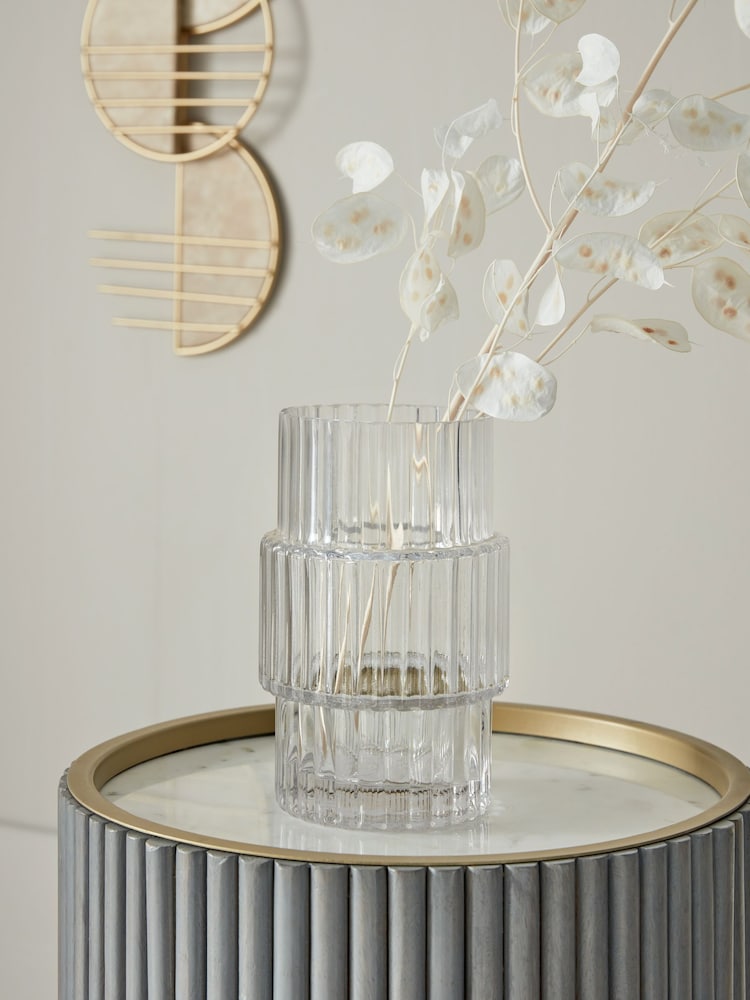 Clear Small Ribbed Glass Vase - Image 1 of 5