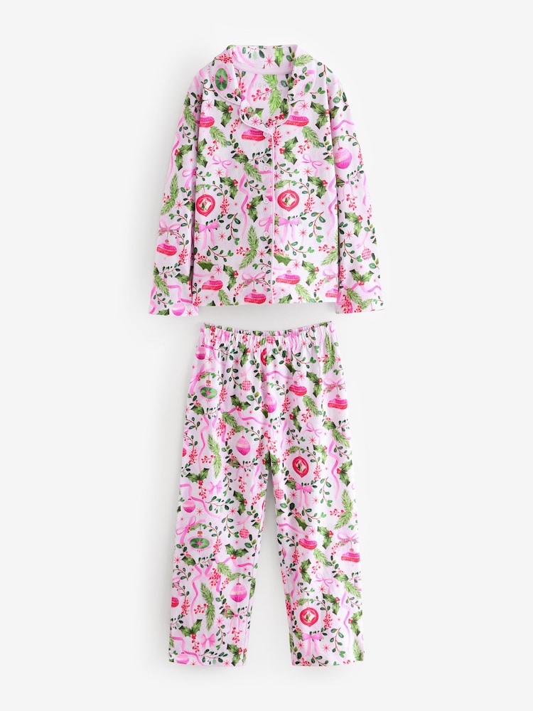 Rose/Vert - Noël Jersey boutonné 100% Coton Pyjama 1 Lot (3-16ans) - Image 5 of 8