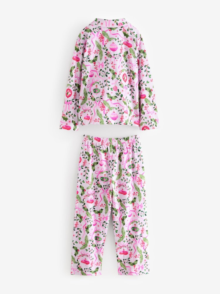 Rose/Vert - Noël Jersey boutonné 100% Coton Pyjama 1 Lot (3-16ans) - Image 6 of 8
