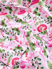 Pink/Green Christmas Jersey Button Through 100% Cotton Pyjamas 1 Pack (3-16yrs) - Image 7 of 8